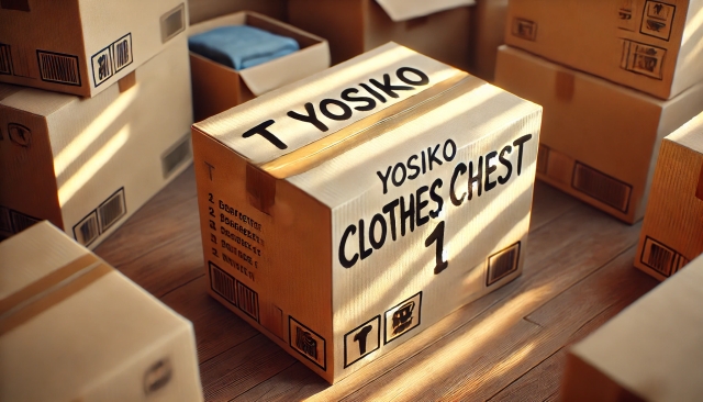 T　yoshiko Clothes Chest1と記入された箱。